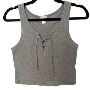 Heather gray lace up tank top